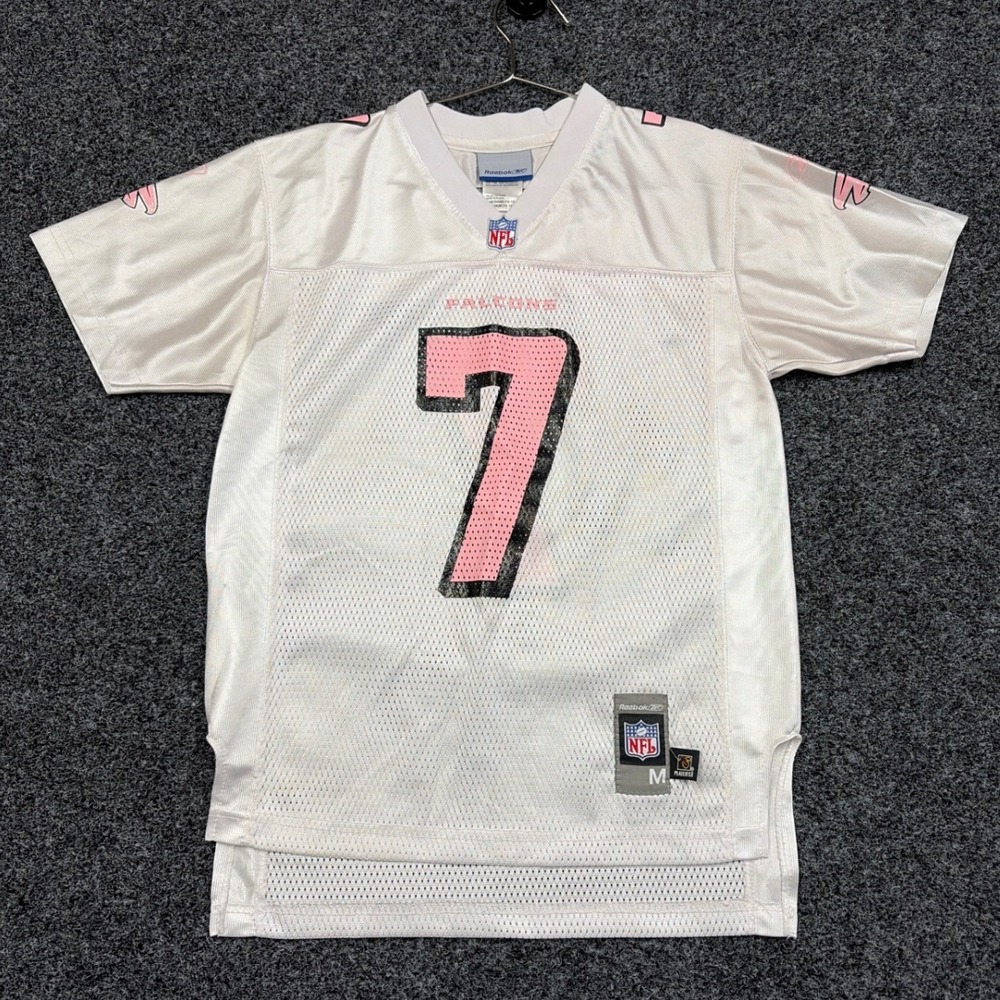 Reebok Jersey Youth M White Pink Michael Vick Falcons 7 NFL Football Sporty Y2K